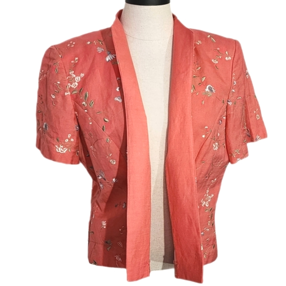 Positive Attitude Jacket Linen Blend Embroidered Peach Plus Size 14